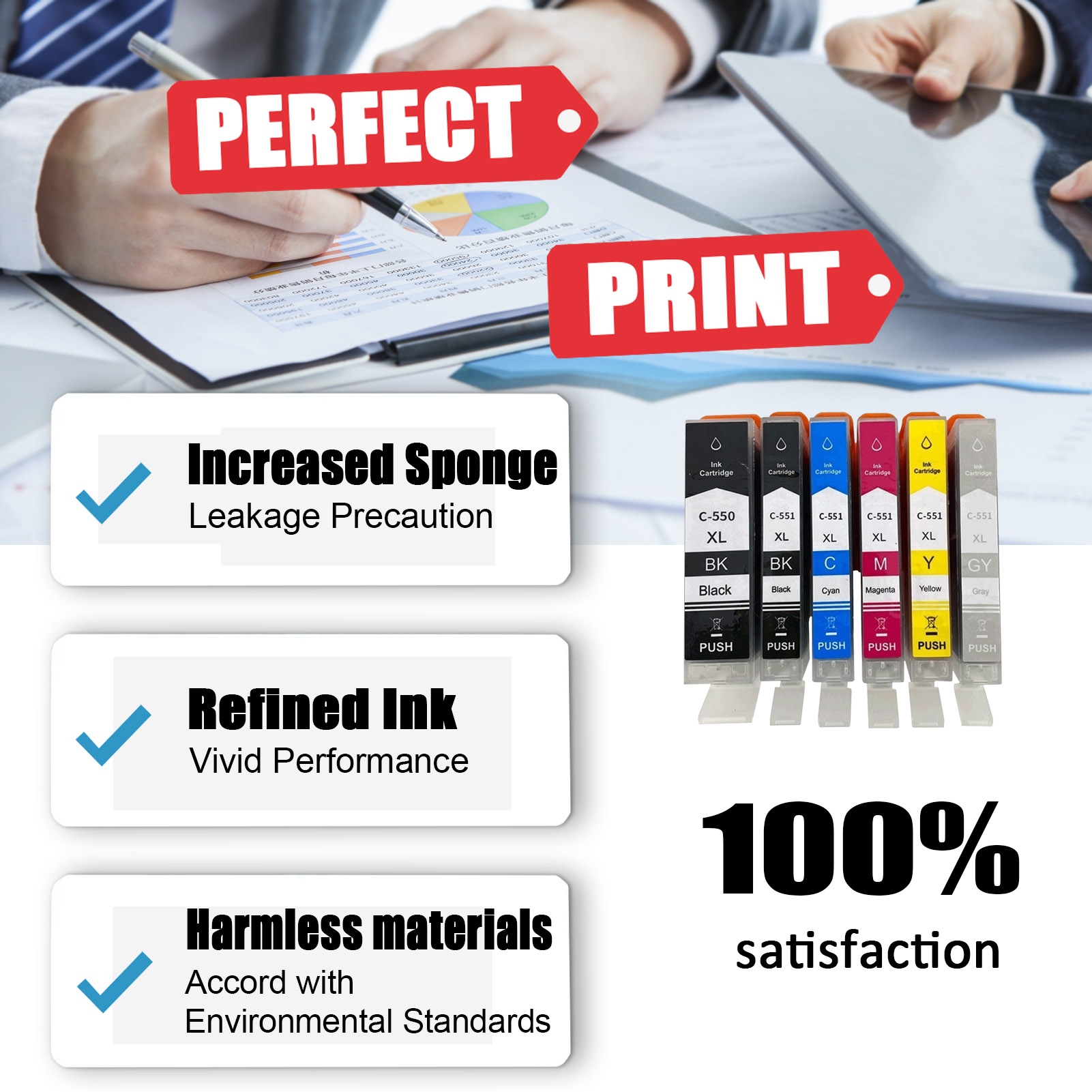 For Canon PGI-550XL CLI-551XL Ink Cartridge Work For Canon Pixma MG5450 MG5550 MG5650 MG6350 MG6450 MG6650 MG7150 MG7550 IP7250 IP8750 MX925 MX725 IX6850 Printers-PrintsBoost