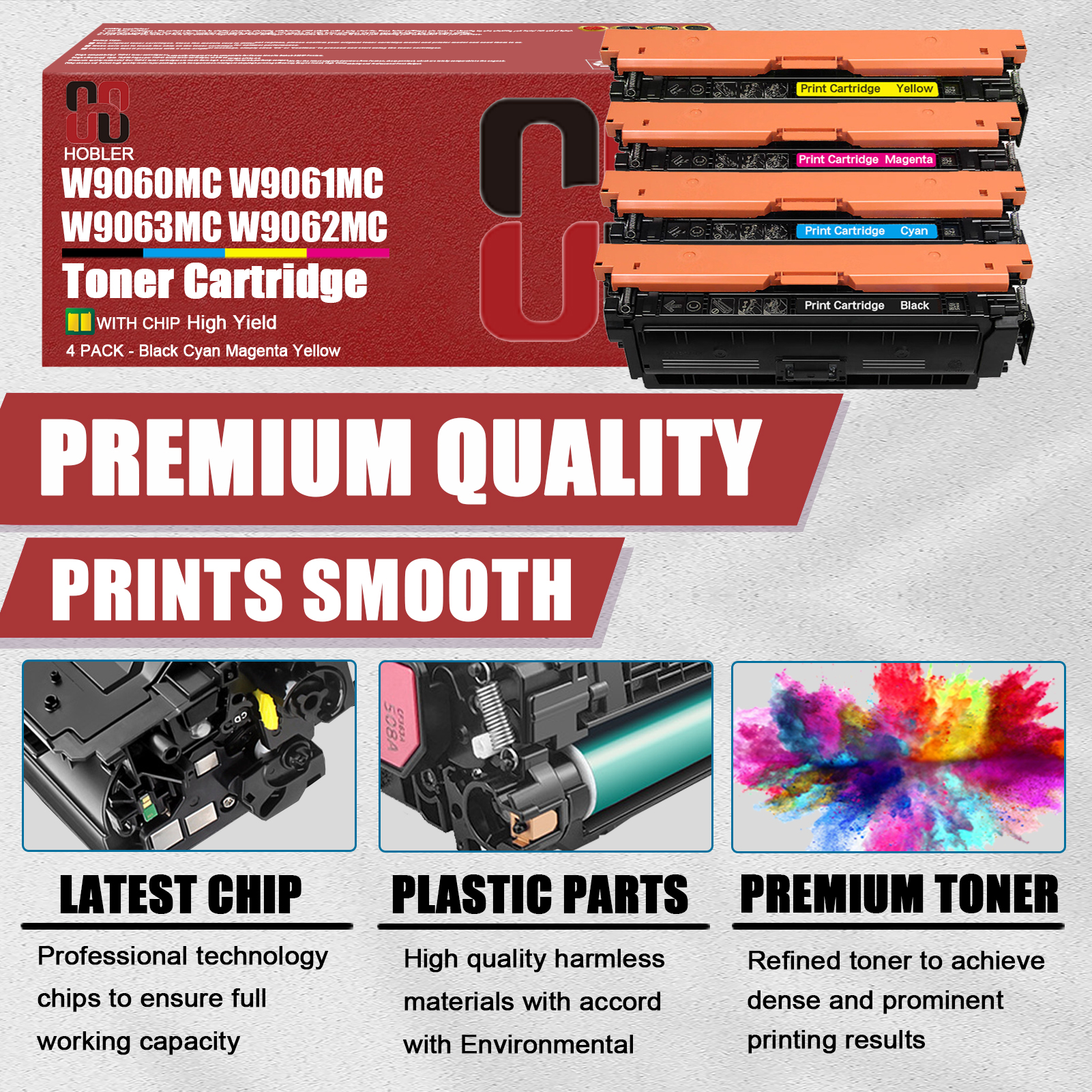 For HP W9060MC W9061MC W9063MC W9062MC Toner Cartridges Work for HP Color LaserJet Managed E55040dw E57540dn E57540c Printers-PrintsBoost