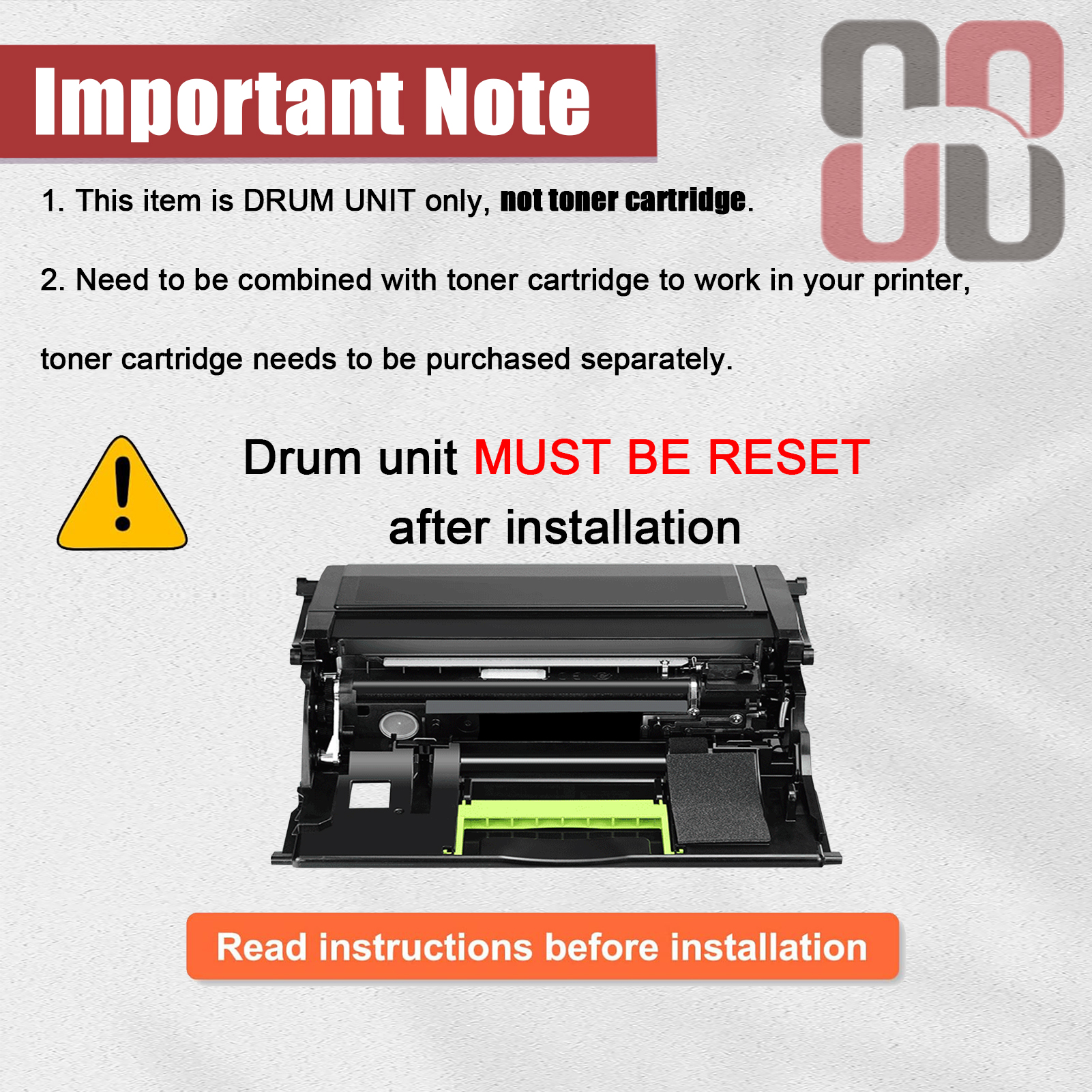For Lexmark 58D0Z00 Imaging Drum Unit Work for Lexmark B2865 MS821 MS822 MS823 MS725 MS825 MS826 MX721 MX722 MX822 MX826 Printers