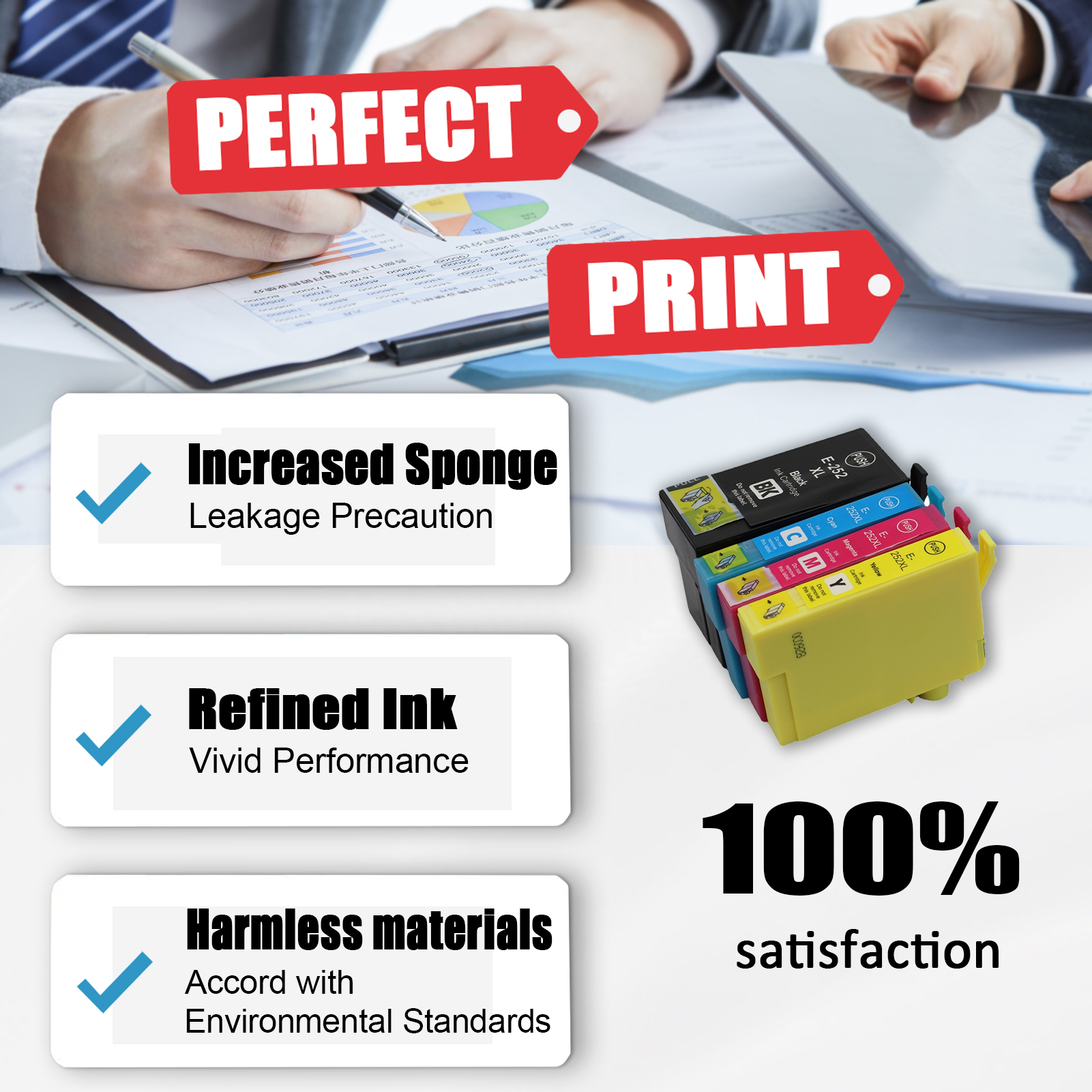 T252XL Ink Cartridges Work for Epson WF-3620 WF-3640 WF-7110 WF-7210 WF-7610 WF-7620 WF-7710 WF-7720 Printers