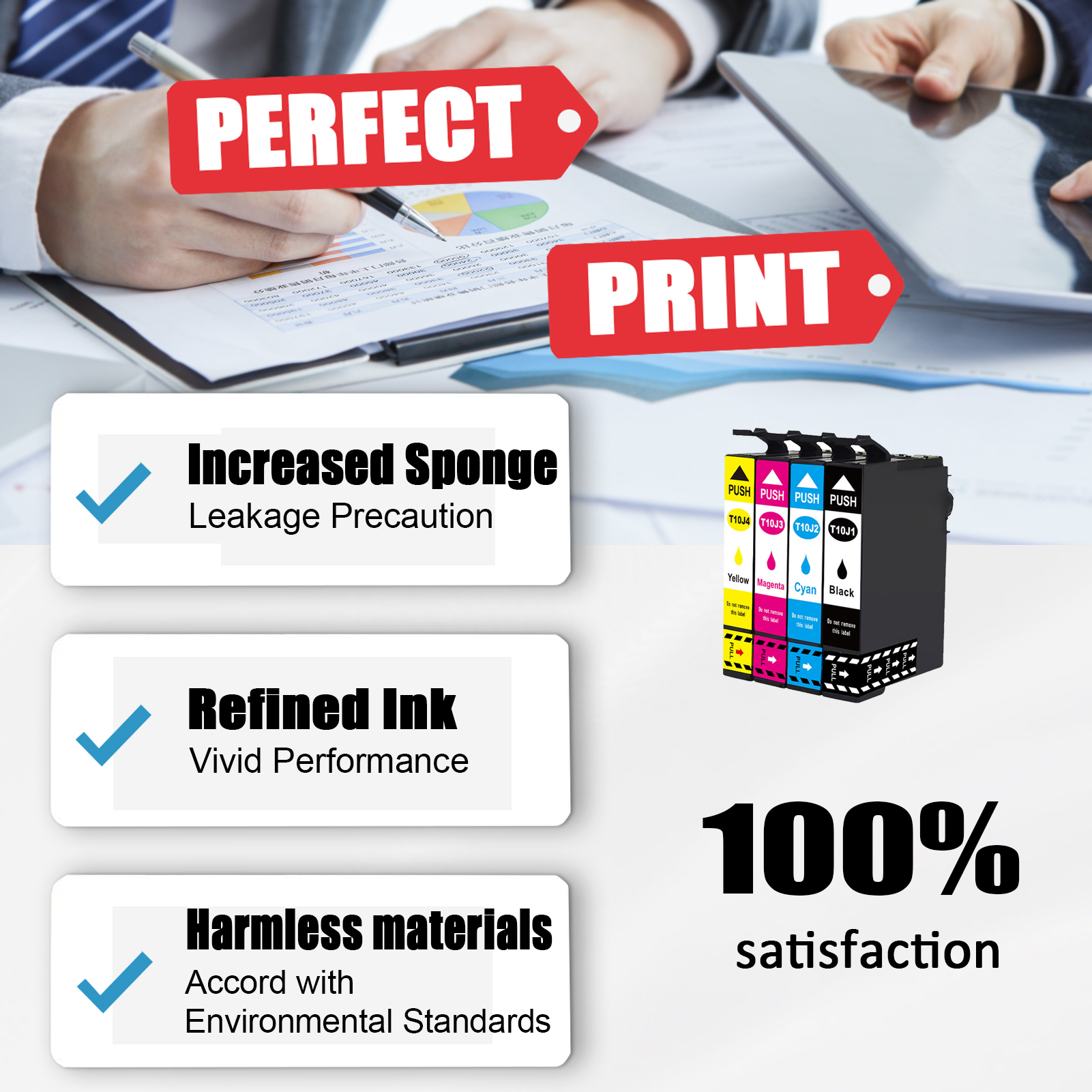 T10J Ink Cartridges Work for Epson Expression XP-2200 XP-2205 XP-4200 WorkForce WF-2950 WF-2930 Printers