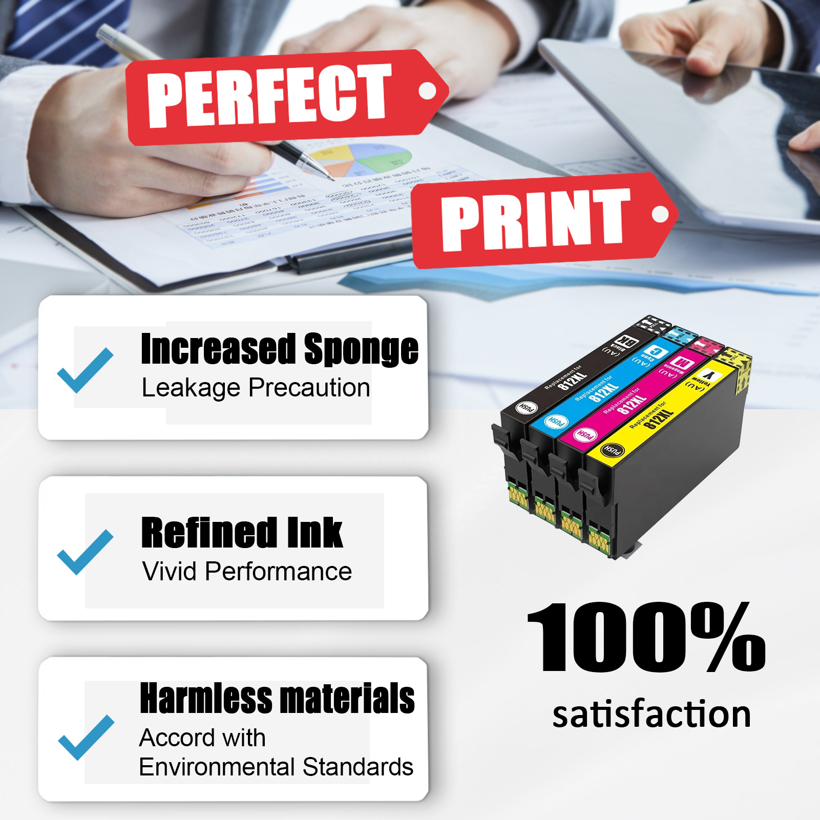 T812XL Ink Cartridges Work for Epson WorkForce EC-C7000 WorkForce Pro WF-7310 WF-7820 WF-7840 WF-3820 WF-3825 WF-4830 WF-4835 WF-7830 WF-7850 Printers
