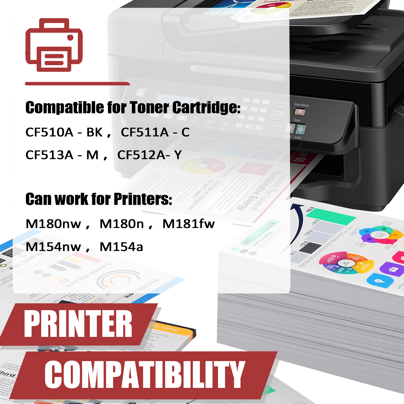 For HP 204A CF510A CF511A CF512A CF513A Toner Cartridge Work for HP Color LaserJet Pro MFP M180nw M180n M181fw M154nw M154a Printers-PrintsBoost