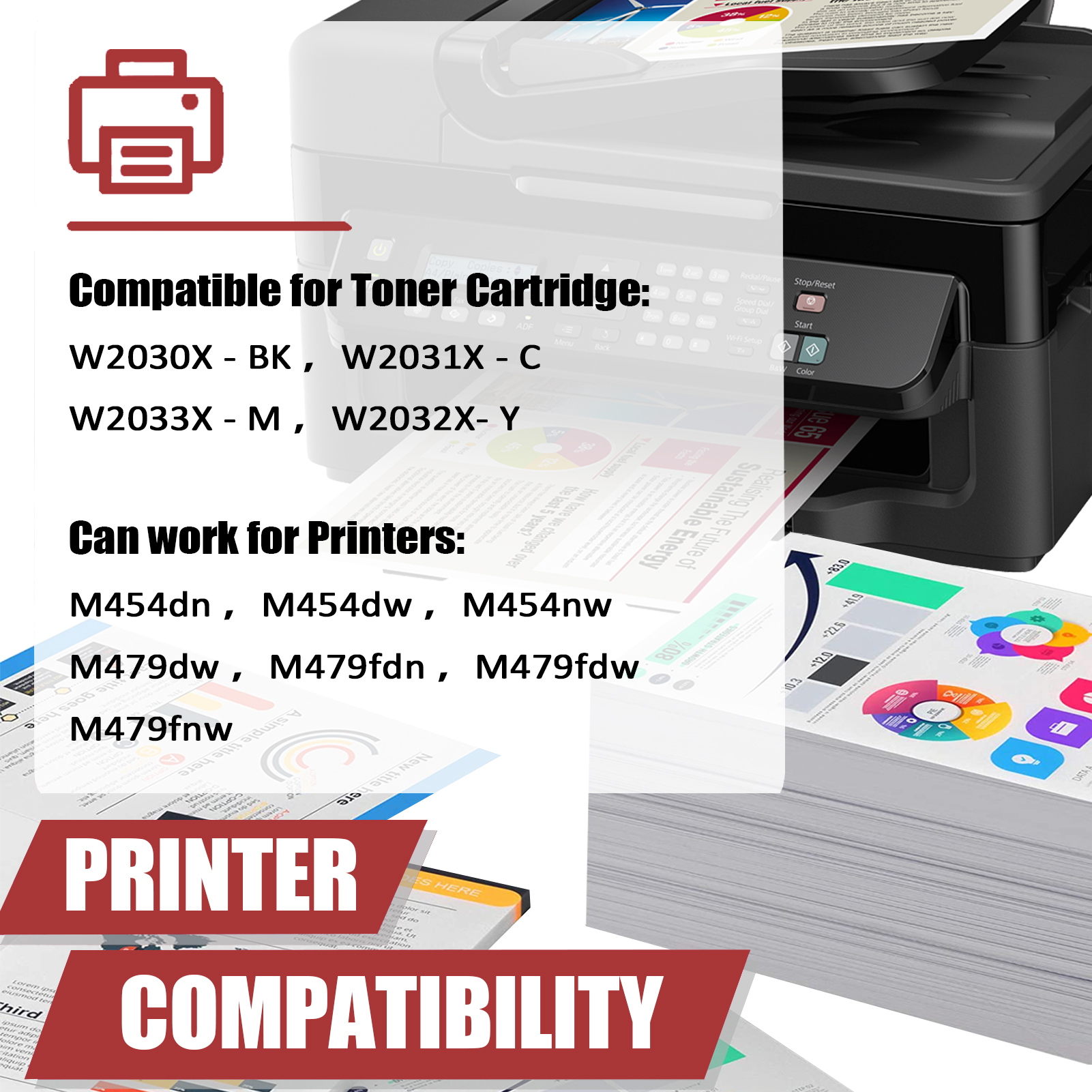 For HP 415X W2030X W2031X W2032X W2033X Toner Cartridge Work for HP M454dn M454dw M454nw MFP M479dw M479fdn M479fdw M479fnw Printers