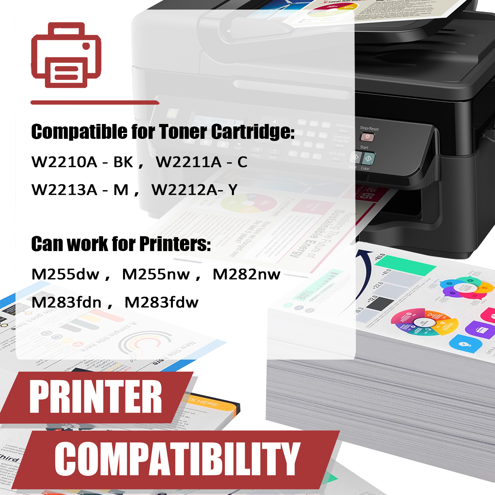 For HP 207A W2210A W2211A W2212A W2213A Toner Cartridge Work for HP Color LaserJet Pro M255dw M255nw M282nw M283fdn M283fdw Printers-PrintsBoost