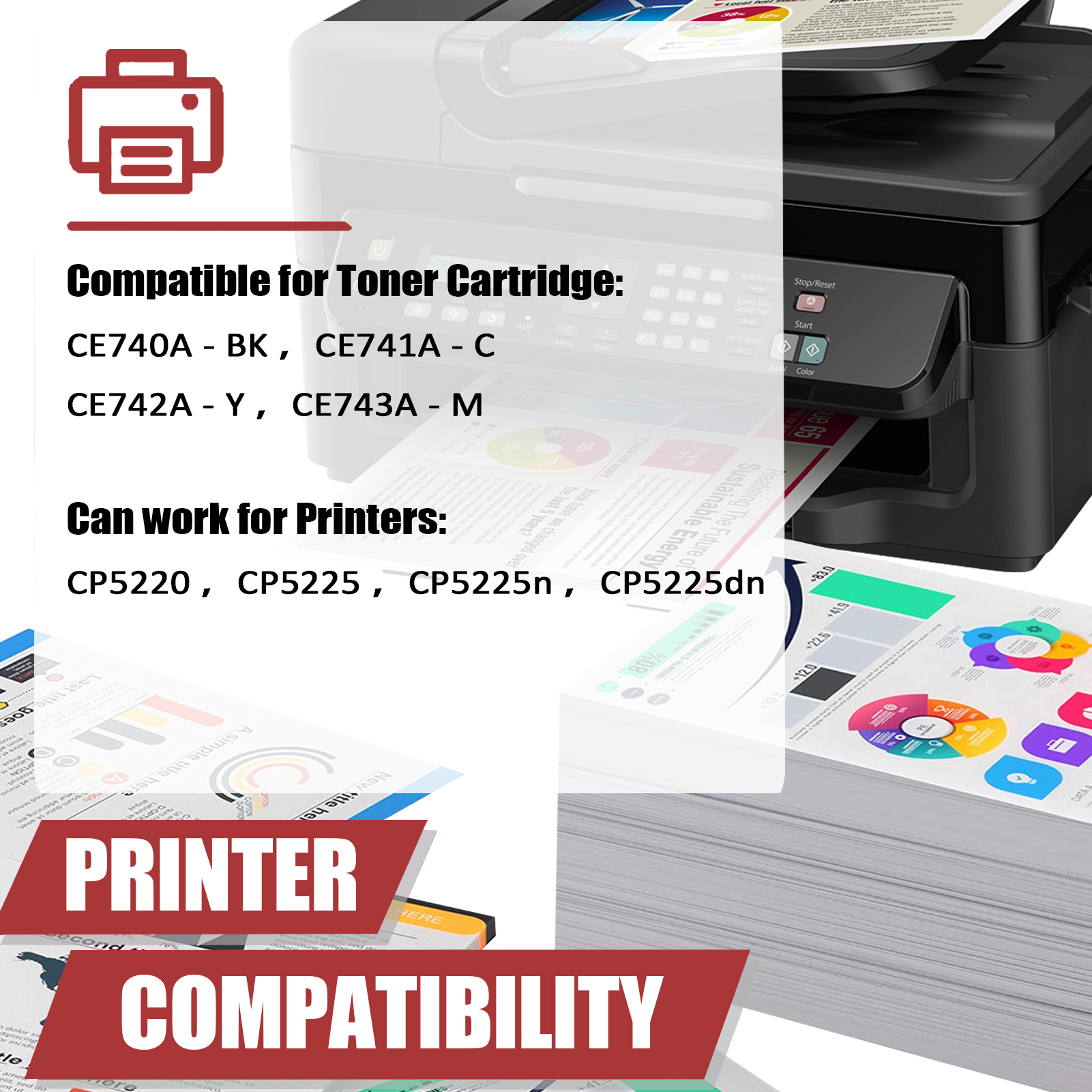 For HP 307A CE740A CE741A CE742A CE743A Toner Cartridge Work for HP Color LaserJet Professional CP5220 CP5225 CP5225n CP5225dn Printers-PrintsBoost