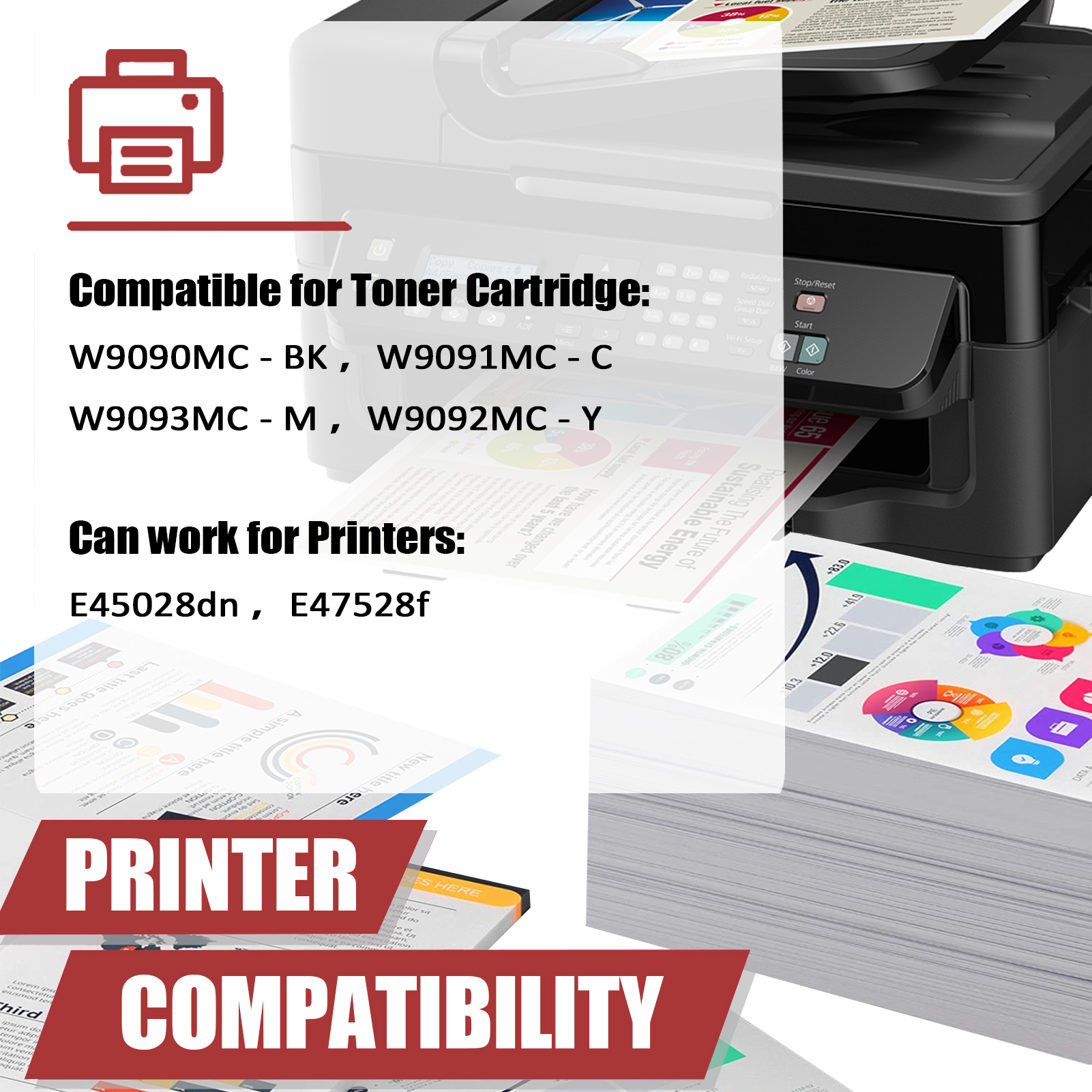 For HP W9090MC W9091MC W9093MC W9092MC Toner Cartridge Work for HP Laserjet E45028dn E47528f Printers, Black │W9090MC, Cyan │W9091MC, Magenta │W9093MC, Yellow │W9092MC-PrintsBoost