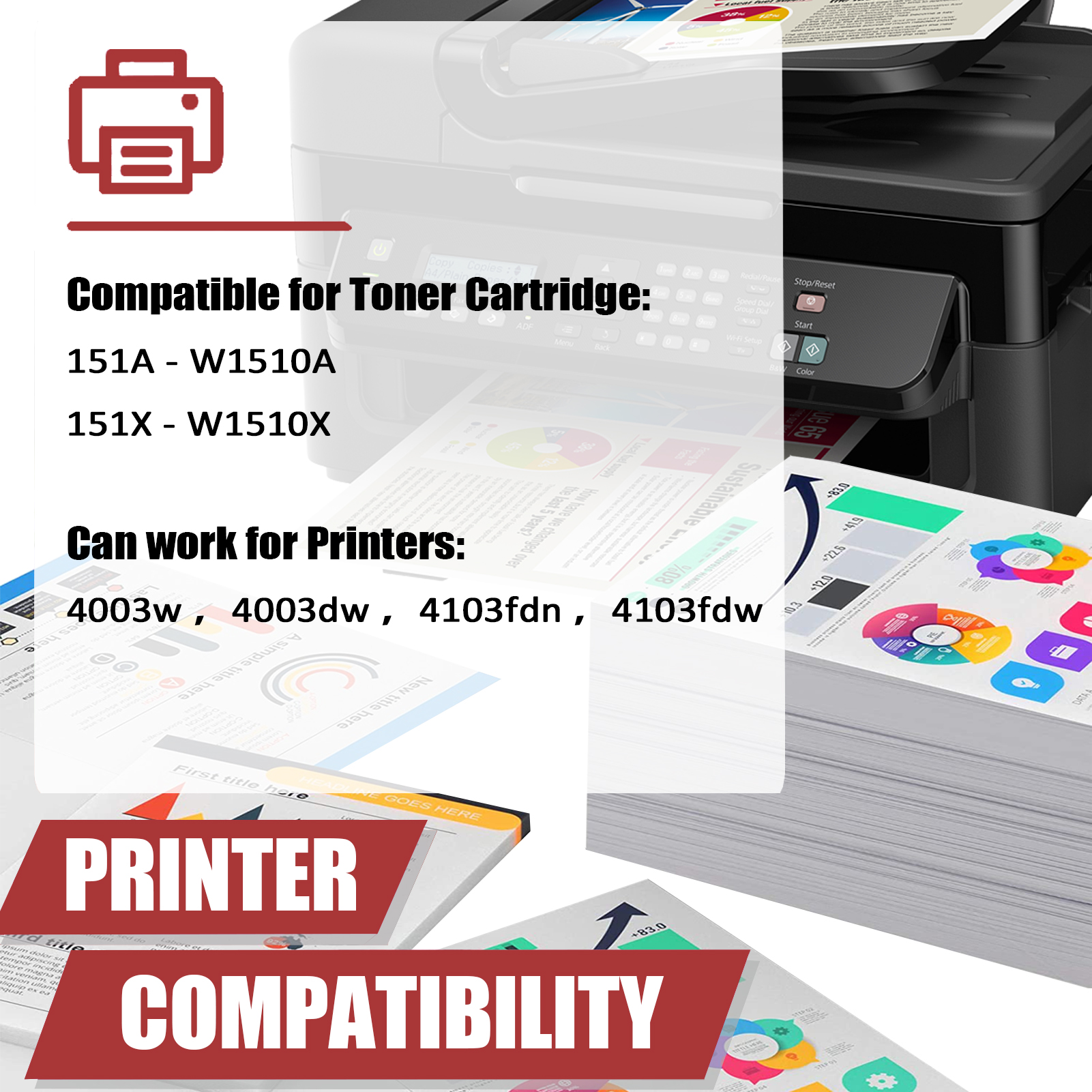 For HP 151A W1510A Toner Cartridge Work for HP LaserJet Pro 4003w 4003dw 4103fdn 4103fdw Printers