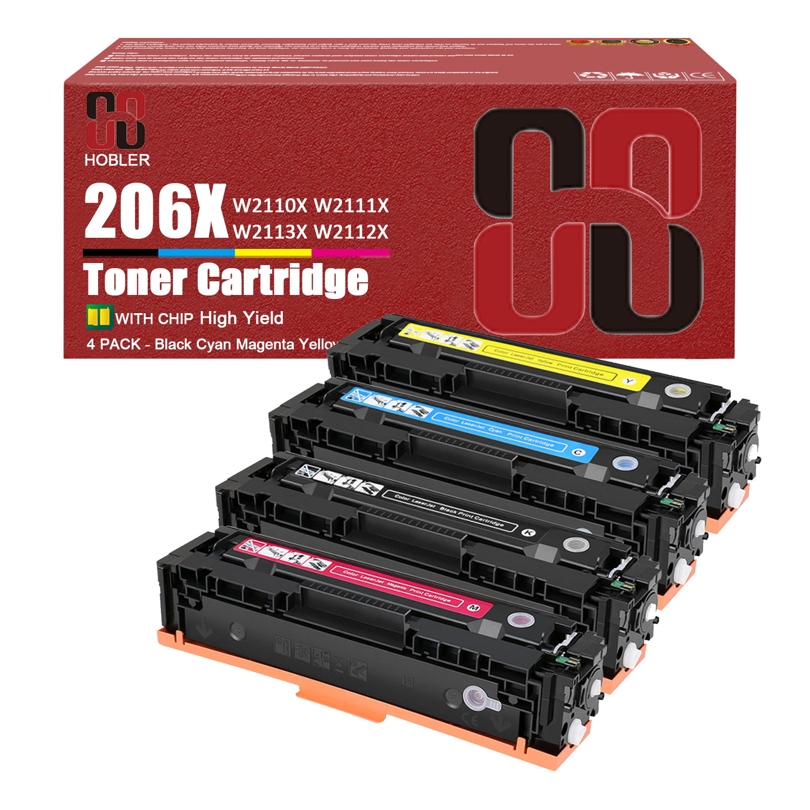 For HP 206X W2110X W2111X W2113X W2112X Toner Cartridge Work for HP LaserJet Pro M255dw M255nw M282nw M283cdw M283fdn M283fdw Printers-PrintsBoost