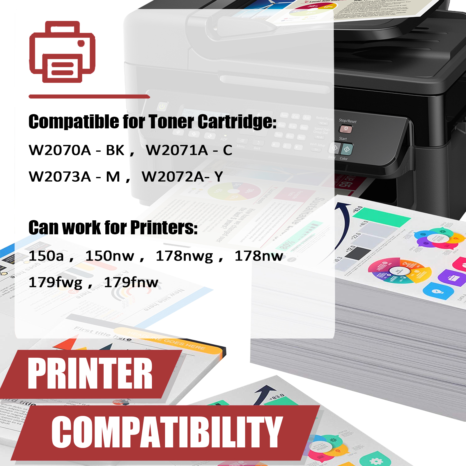 For HP 117A W2070A W2071A W2073A W2072A Toner Cartridge Work for HP Color Laser MFP 150a 150nw 178nwg 178nw 179fwg 179fnw Printers-PrintsBoost