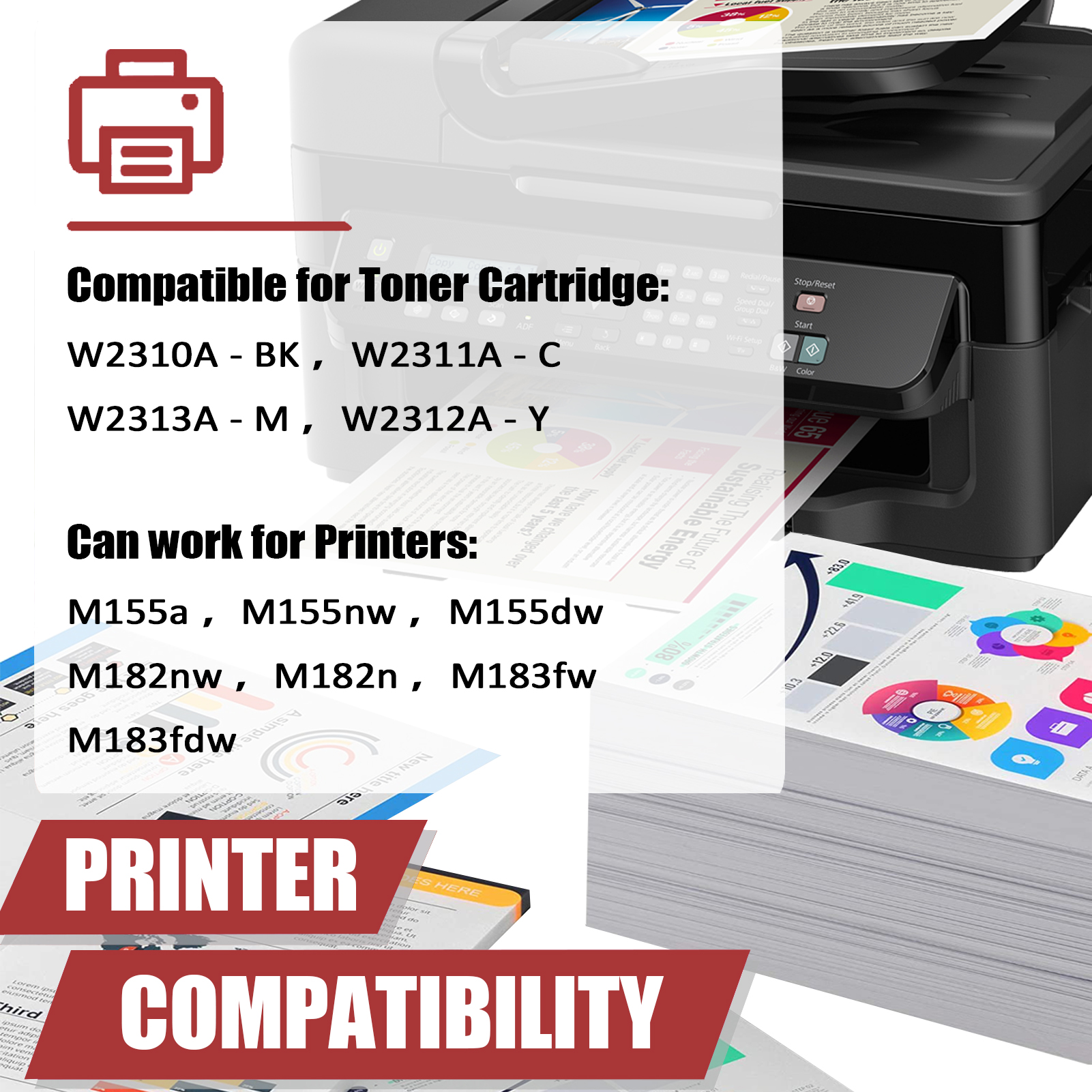 For HP 215A W2310A W2311A W2313A W2312A Toner Cartridge Work for HP LaserJet Pro M155a M155nw M155dw M182nw M182n M183fw M183fdw Printers-PrintsBoost