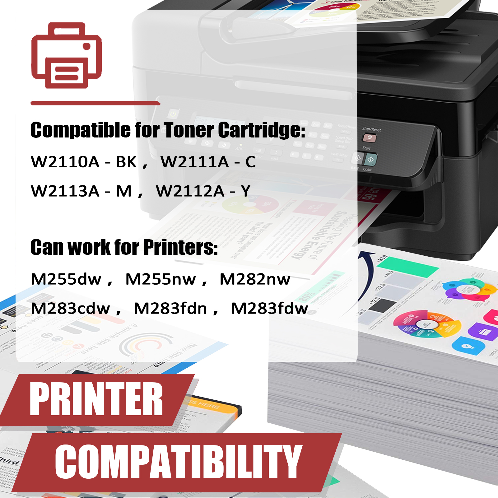 For HP 206A W2110A W2111A W2113A W2112A Toner Cartridge Work for HP LaserJet Pro M255dw M255nw M282nw M283cdw M283fdn M283fdw Printers-PrintsBoost