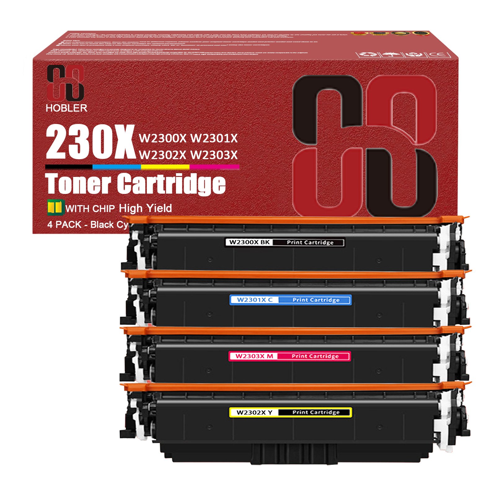 For HP 230X W2300X W2301X W2303X W2302X Toner Cartridge Work for HP Color LaserJet Pro 4203dw 4203dn MFP 4303dw 4303fdw Printers, Black │W2300X, Cyan │W2301X, Magenta │W2303X, Yellow │W2302X-PrintsBoost