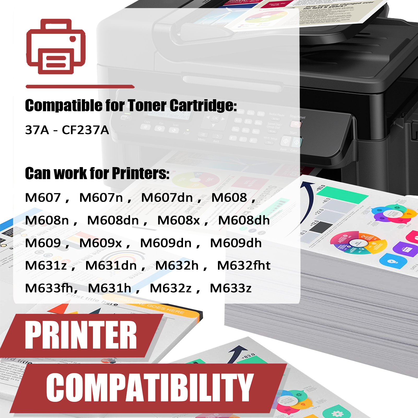 For HP 37A CF237A Toner Cartridge Work for HP LaserJet Enterprise M607 M608 M609 M631 M632 M633 Printers-PrintsBoost