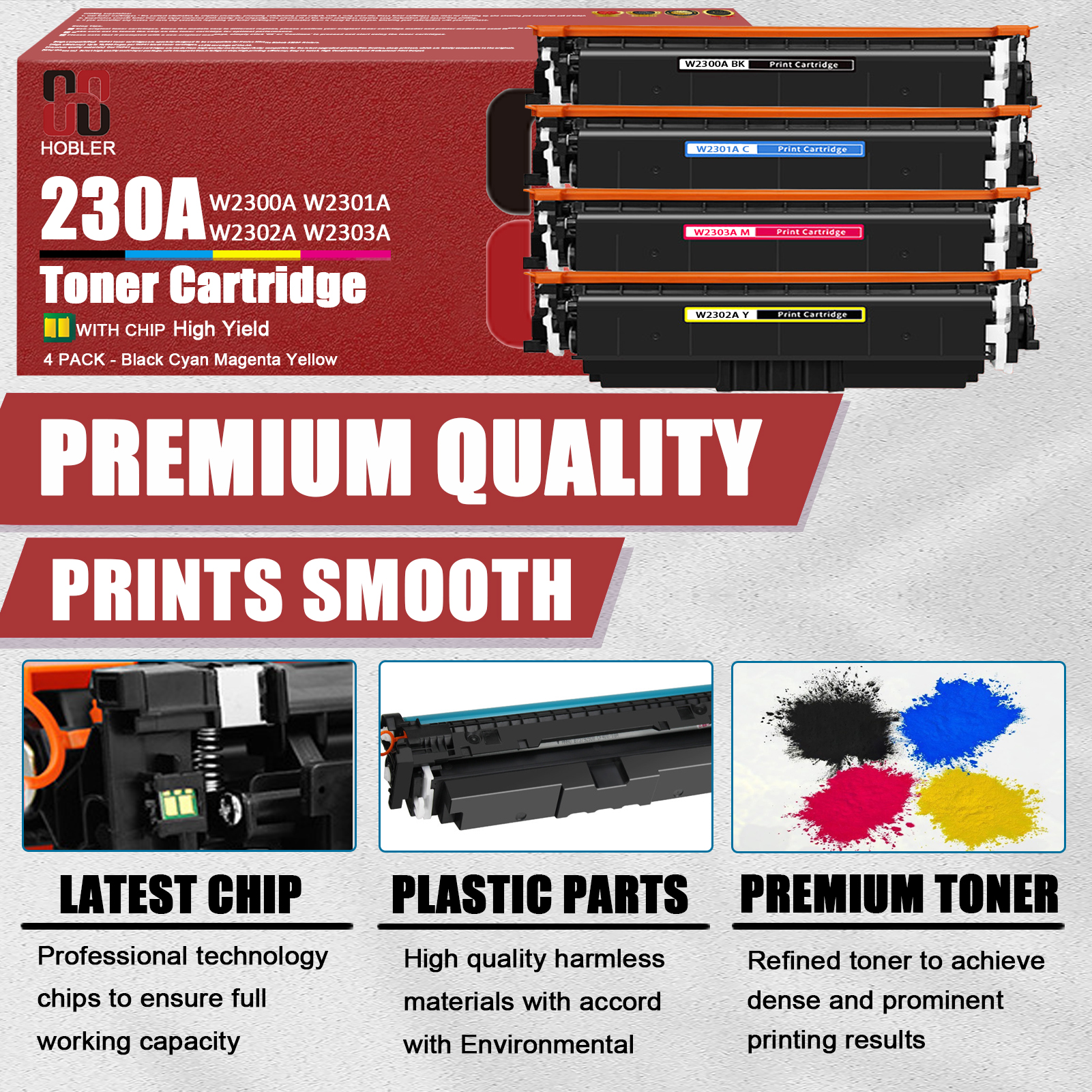 For HP 230A W2300A W2301A W2303A W2302A Toner Cartridge Work for HP Color LaserJet Pro 4203dw 4203dn MFP 4303dw 4303fdw Printers, Black │W2300A, Cyan │W2301A, Magenta │W2303A, Yellow │W2302A-PrintsBoost