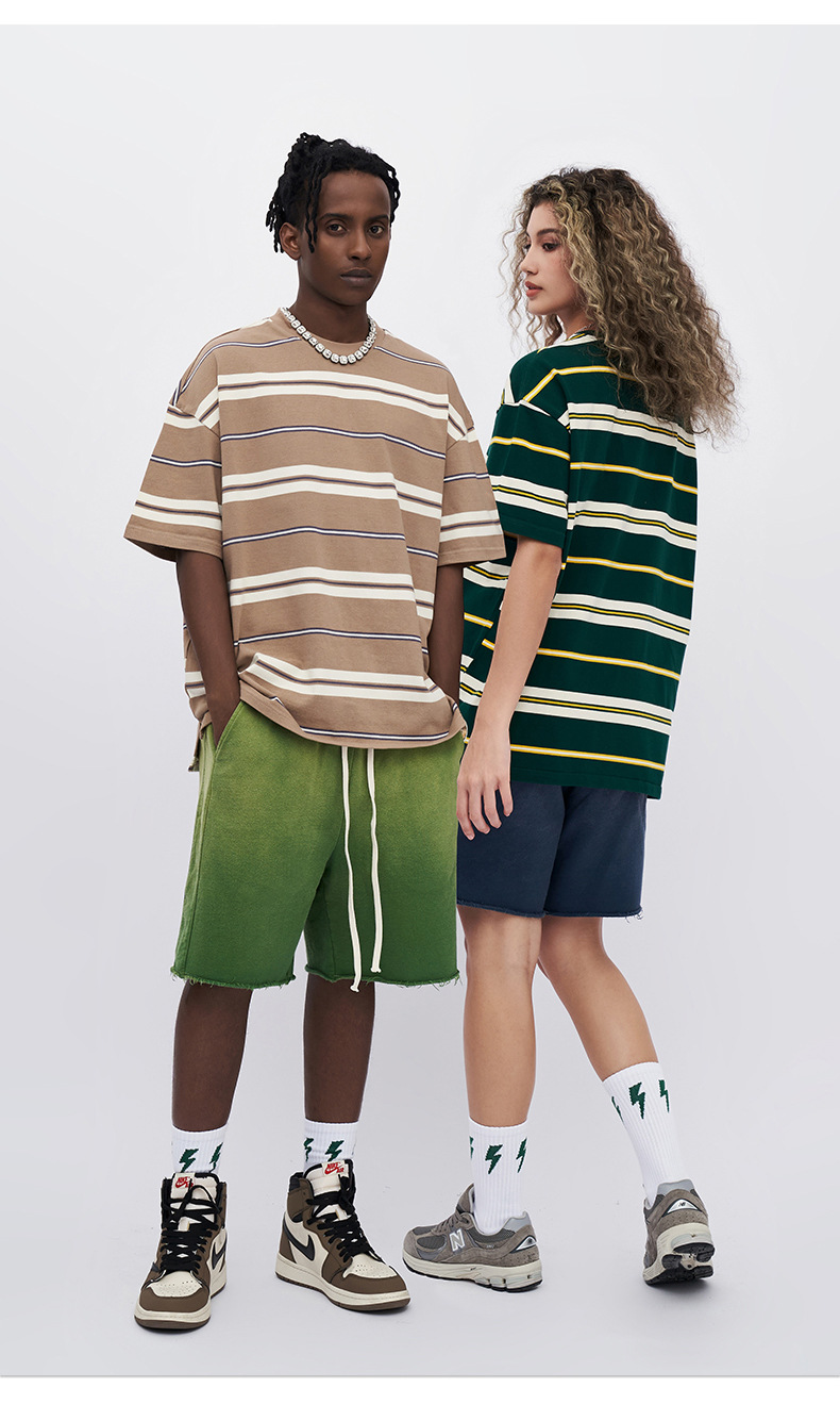 Kaisorn 2025 Cityboy retro contrast color striped T-shirt new loose cotton short-sleeved men