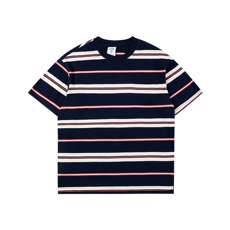 Kaisorn 2025 Cityboy retro contrast color striped T-shirt new loose cotton short-sleeved men