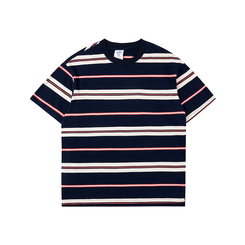 Kaisorn 2025 Cityboy retro contrast color striped T-shirt new loose cotton short-sleeved men