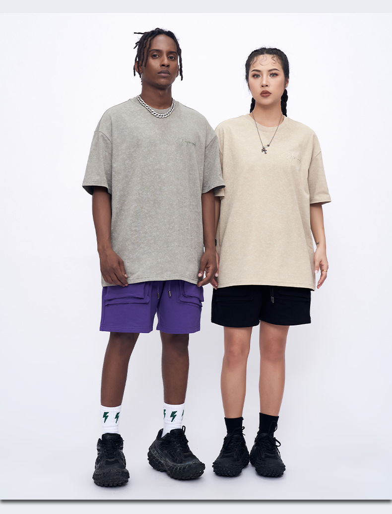 Kaisorn 2025 Heavy washed retro embroidered trendy short-sleeved T-shirt