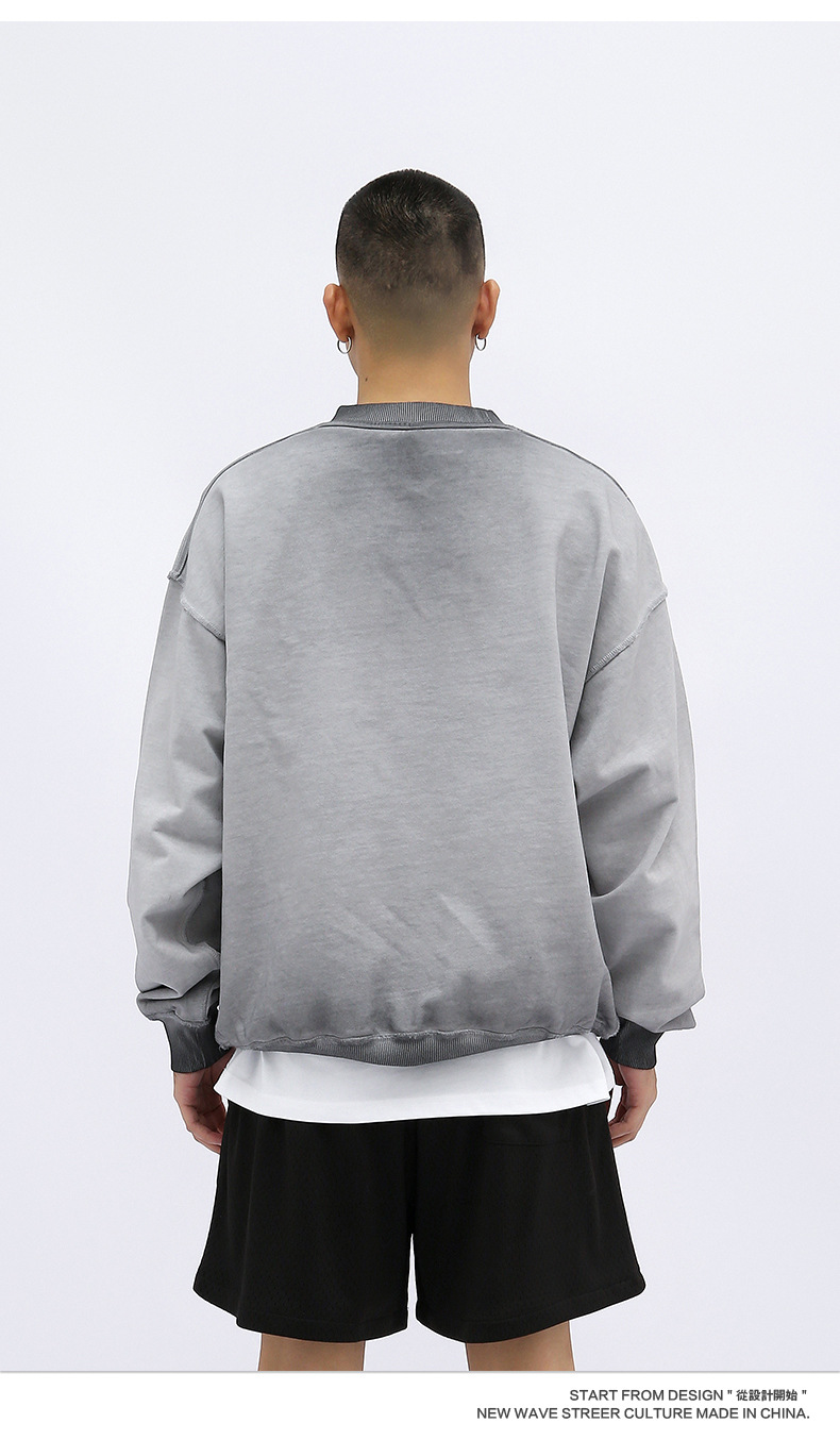 Kaisorn 2025 New heavy washed color distressed round neck sweatshirt heavy