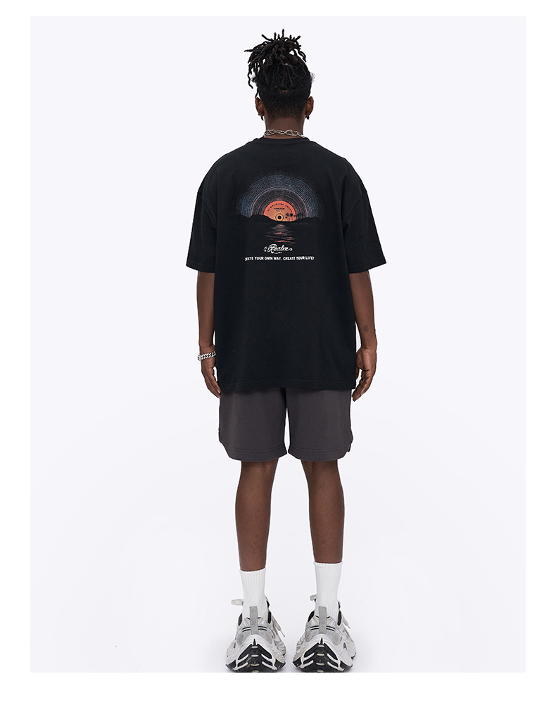 Kaisorn 2025 Sunset print new street short sleeve loose top for men