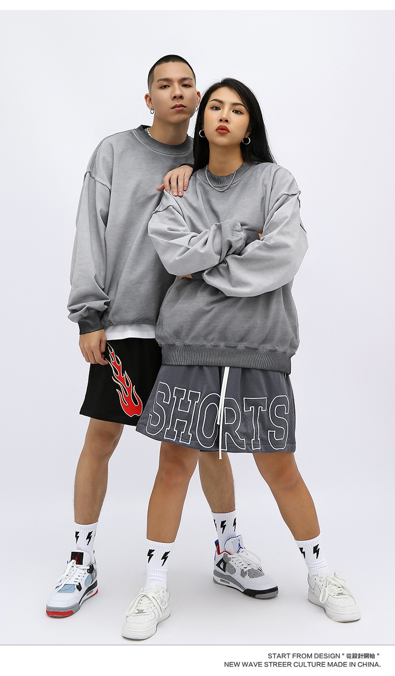 Kaisorn 2025 New heavy washed color distressed round neck sweatshirt heavy