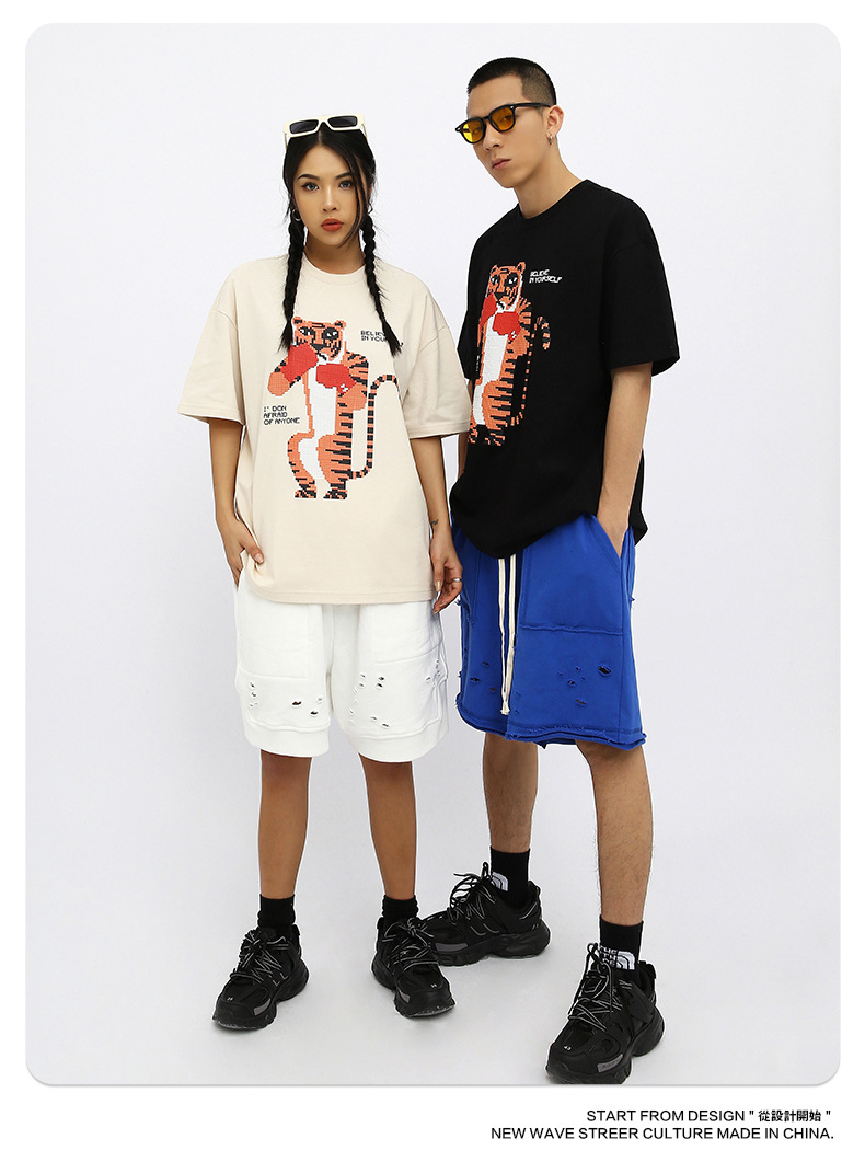 Kaisorn 2025 Funny cartoon tiger print loose T-shirt short sleeve men&women