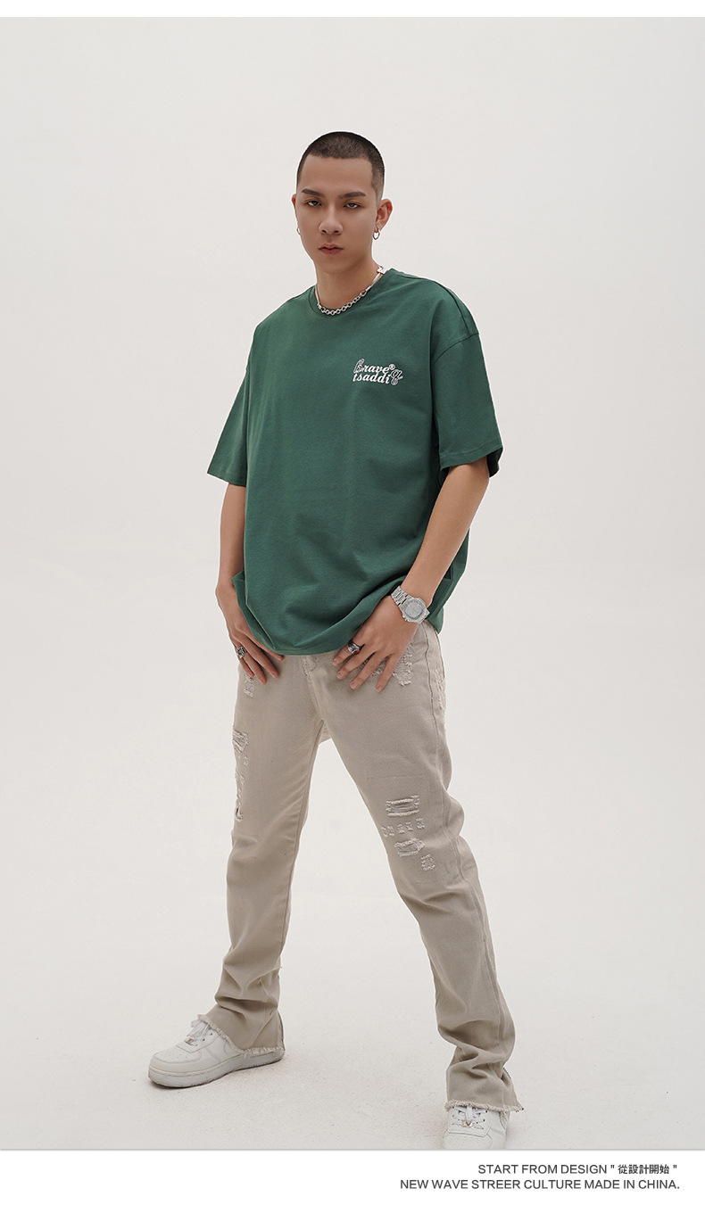 Kaisorn 2025 American style letter print heavy short sleeve simple loose T-shirt