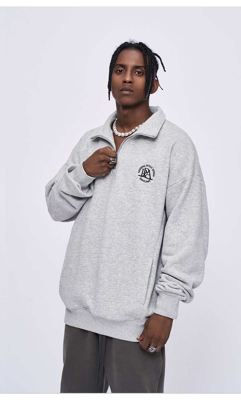 Kaisorn 2024 Embroidered Lapel Half Zipper Sweatshirt Men's Loose POLO Collar Top