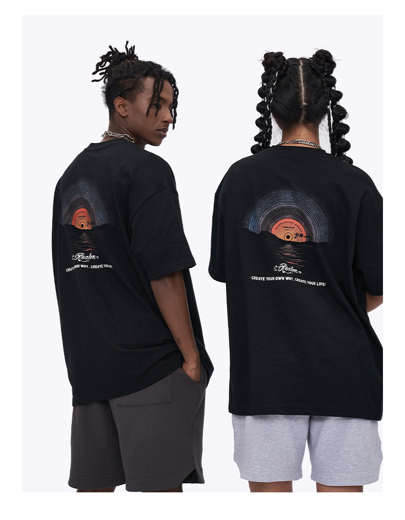 Kaisorn 2025 Sunset print new street short sleeve loose top for men