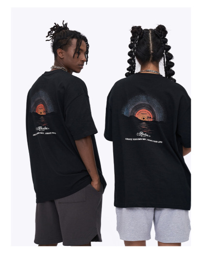 Kaisorn 2025 Sunset print new street short sleeve loose top for men