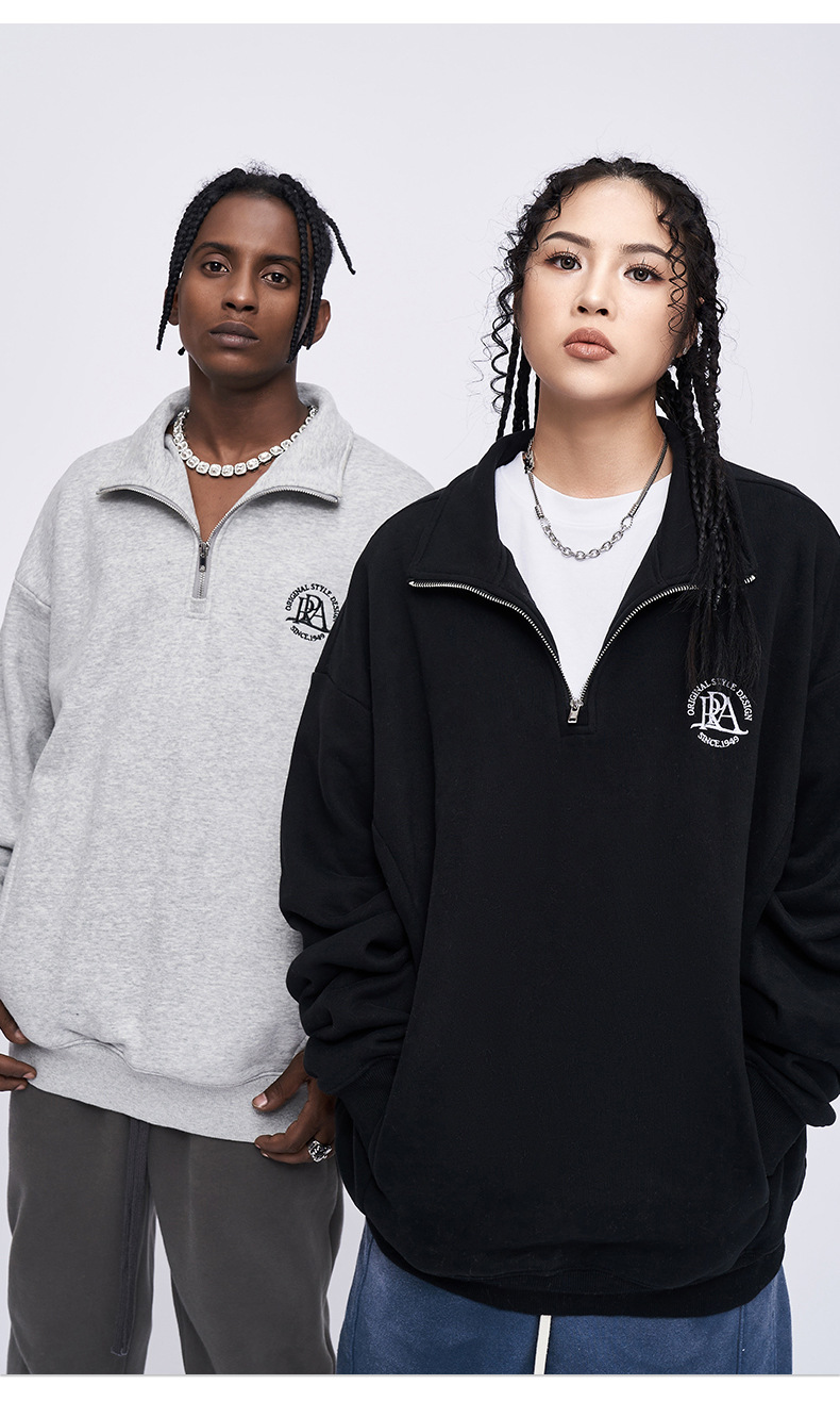 Kaisorn 2024 Embroidered Lapel Half Zipper Sweatshirt Men's Loose POLO Collar Top