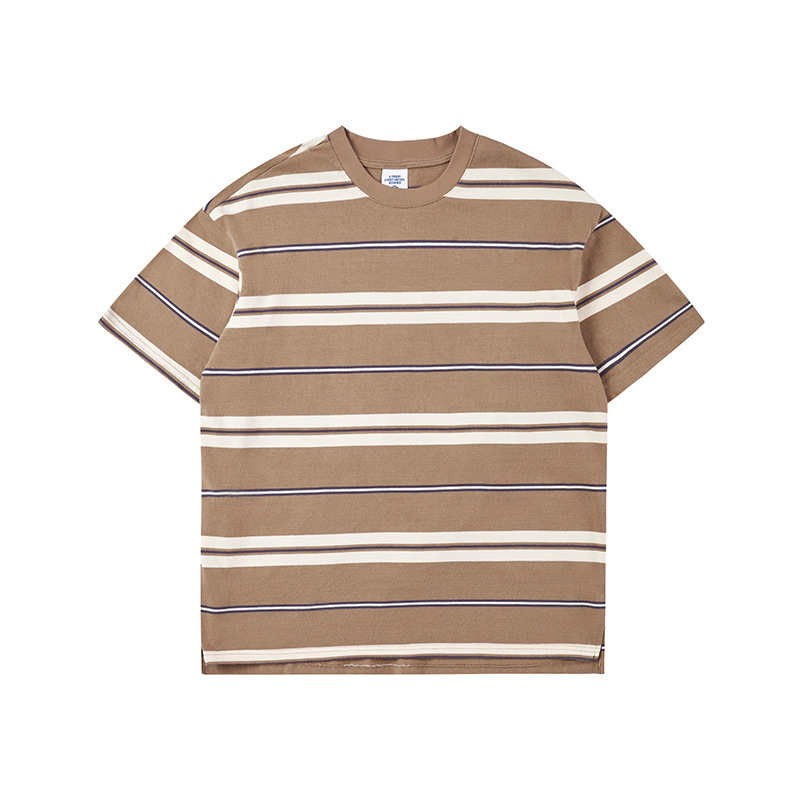 Kaisorn 2025 Cityboy retro contrast color striped T-shirt new loose cotton short-sleeved men