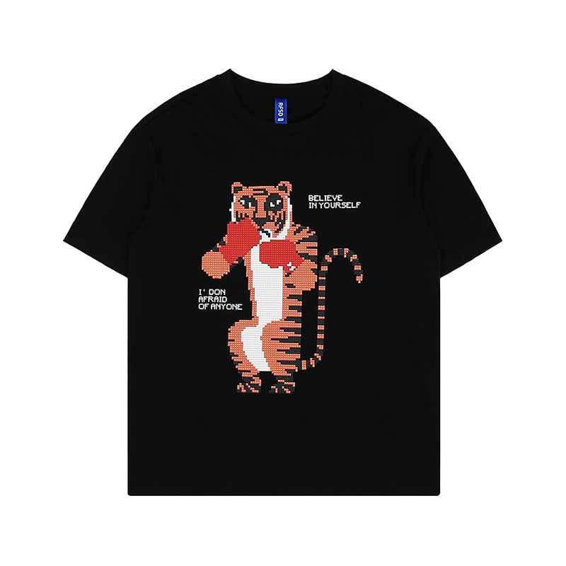 Kaisorn 2025 Funny cartoon tiger print loose T-shirt short sleeve men&women