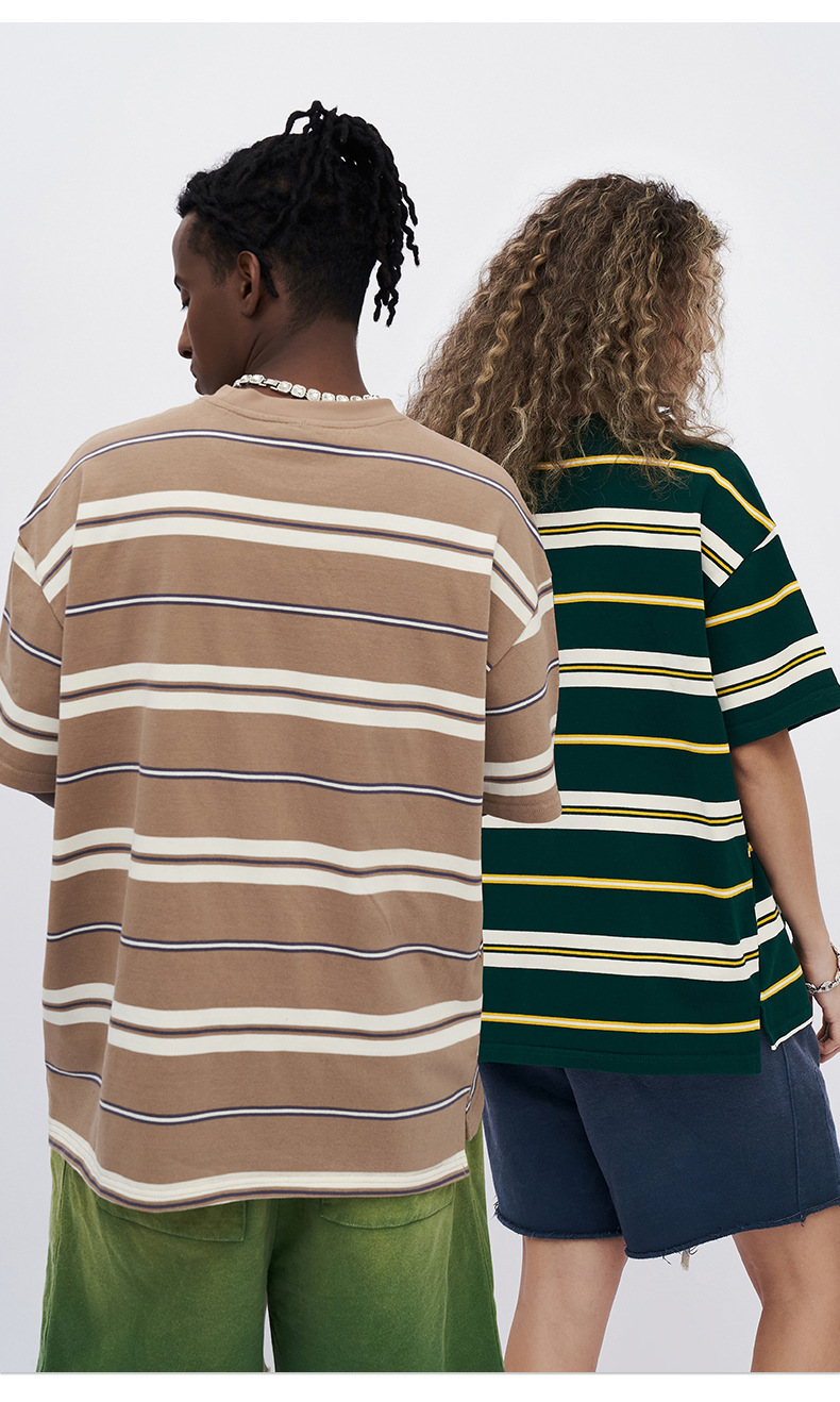 Kaisorn 2025 Cityboy retro contrast color striped T-shirt new loose cotton short-sleeved men