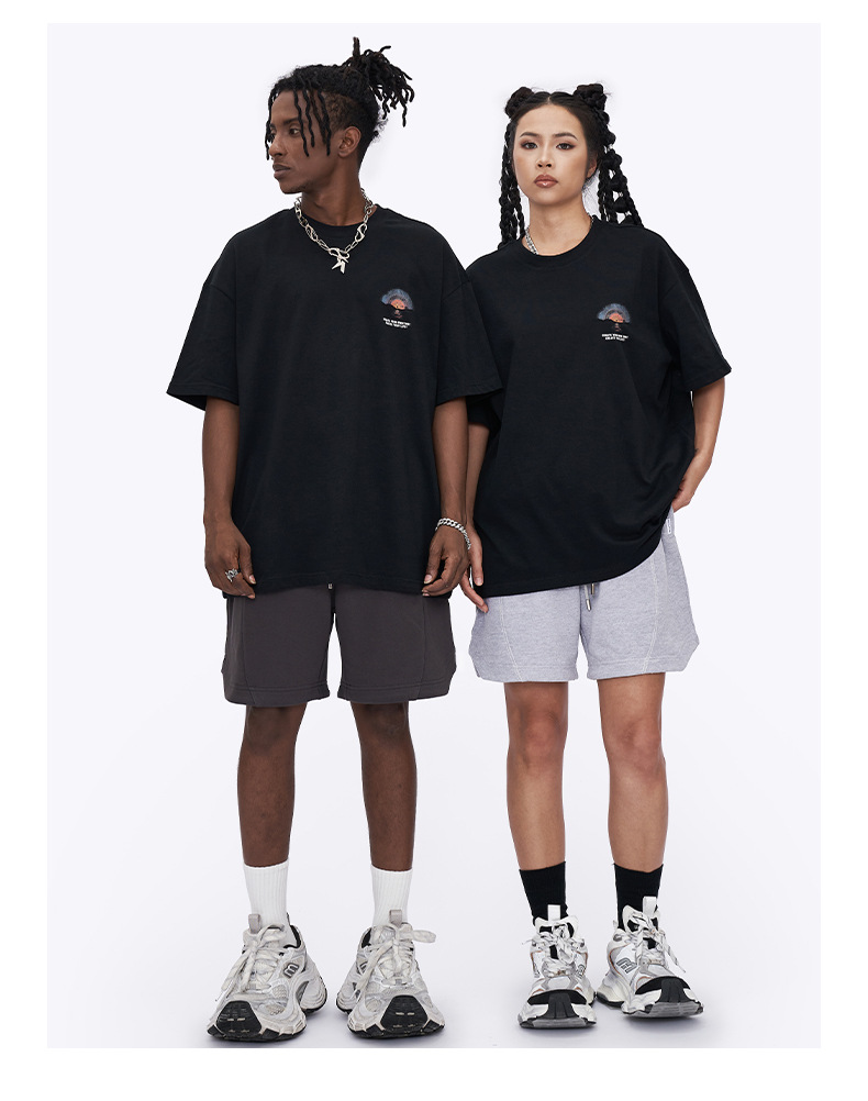 Kaisorn 2025 Sunset print new street short sleeve loose top for men