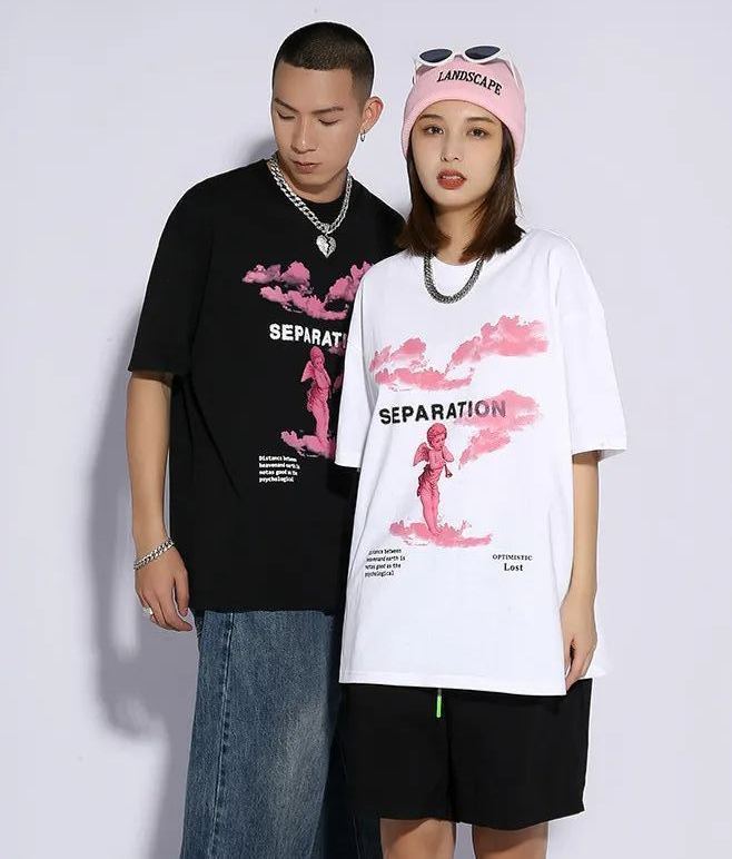 Kaisorn2024春夏新品潮牌街头宽松丘比特印花男士圆领短袖t恤