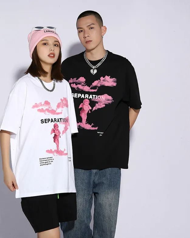 Kaisorn2024春夏新品潮牌街头宽松丘比特印花男士圆领短袖t恤