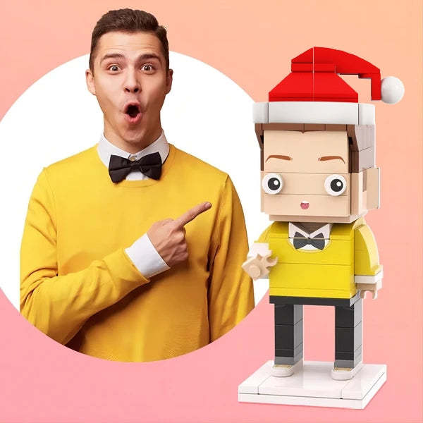 1-osobowe Niestandardowe Figurki Z Klocków Z Świątecznym Kapeluszem. Małe Figurki Z Klocków - MyCustomBrickFigures