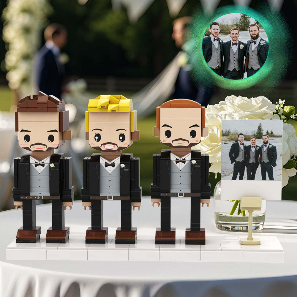 Schludny Drużba W Czarnym Garniturze Całego Ciała Konfigurowalne Niestandardowe Figurki Z Cegły Na Ślub 3 Osoby Niestandardowe Figurki Z Cegły Na Pamiątkę Ślubną - MyCustomBrickFigures