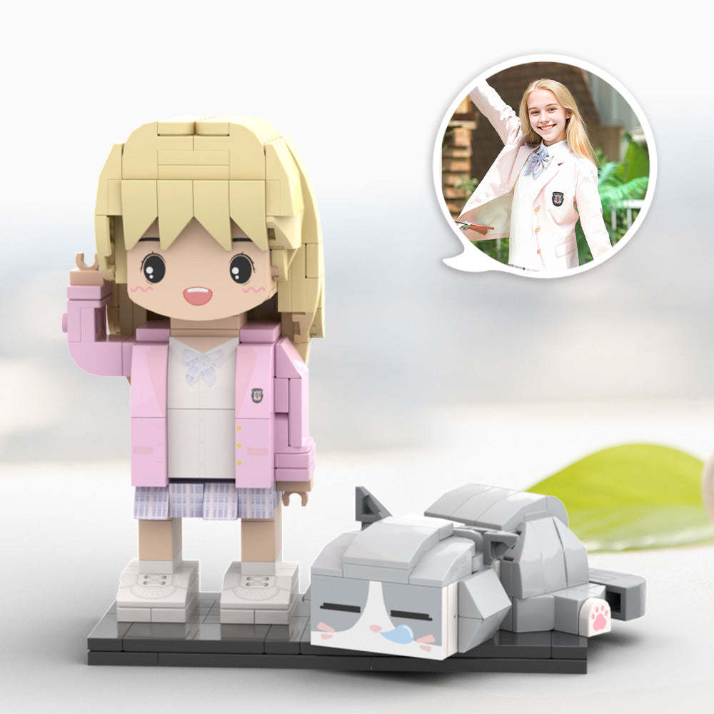 Możliwość Dostosowania Całego Ciała Śliczne Figurki Z Cegieł Spersonalizowane Urocze Figurki Z Cegieł Z Małą Zabawką Z Klocków W Postaci Kota - MyCustomBrickFigures