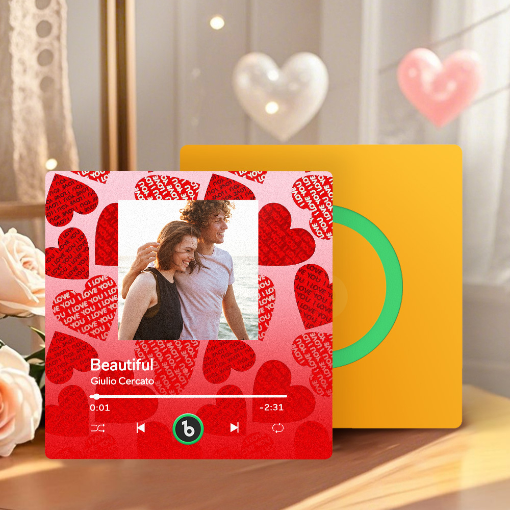 Spersonalizowany Magnes Na Lodówkę Z Motywem Muzycznym, Czerwony, Album Na Walentynki Z Napisem „kochaj Swoje Serce", Magnes Na Lodówkę, Naklejka Ścienna Z Muzyką, Ruch Muzyczny, Który Można Odtworzyć, Prezent Dla Pary - MyCustomBrickFigures