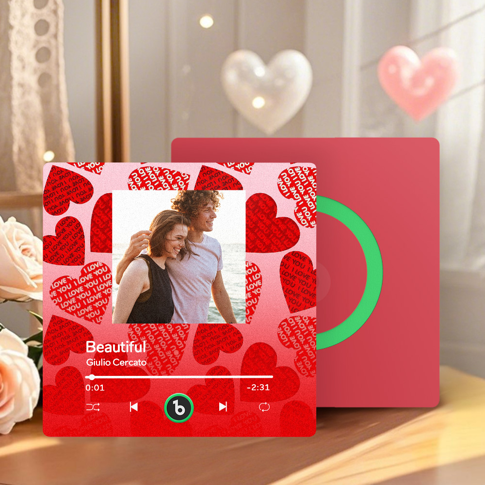 Spersonalizowany Magnes Na Lodówkę Z Motywem Muzycznym, Czerwony, Album Na Walentynki Z Napisem „kochaj Swoje Serce", Magnes Na Lodówkę, Naklejka Ścienna Z Muzyką, Ruch Muzyczny, Który Można Odtworzyć, Prezent Dla Pary - MyCustomBrickFigures