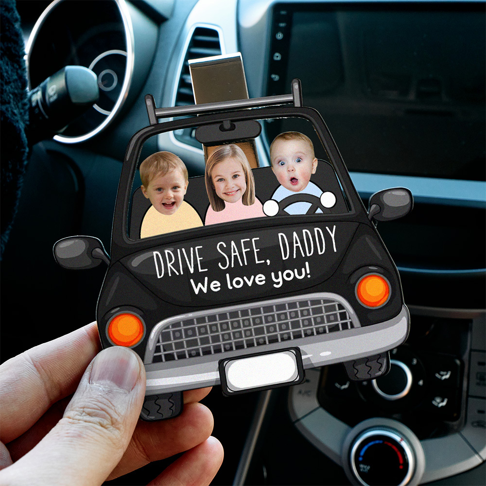 Spersonalizowany Drewniany Klips Do Osłony Samochodowej Zdjęciowej Niestandardowy Twarz Dziecięca Bezpieczna Jazda Tatą - MyCustomBrickFigures