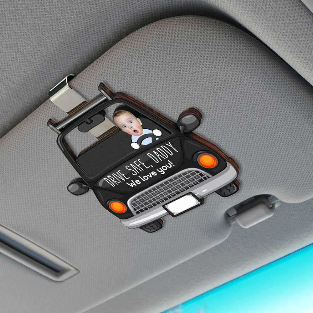 Spersonalizowany Drewniany Klips Do Osłony Samochodowej Zdjęciowej Niestandardowy Twarz Dziecięca Bezpieczna Jazda Tatą - MyCustomBrickFigures