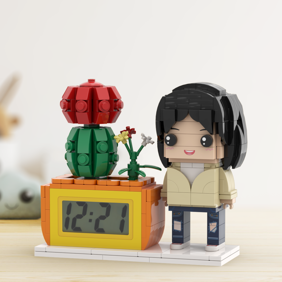Prezenty Dla Niej Niestandardowy Zegar Z Figurkami Z Cegły Spersonalizowane Figurki Roślina Doniczkowa I Zegar Z Cegły - MyCustomBrickFigures