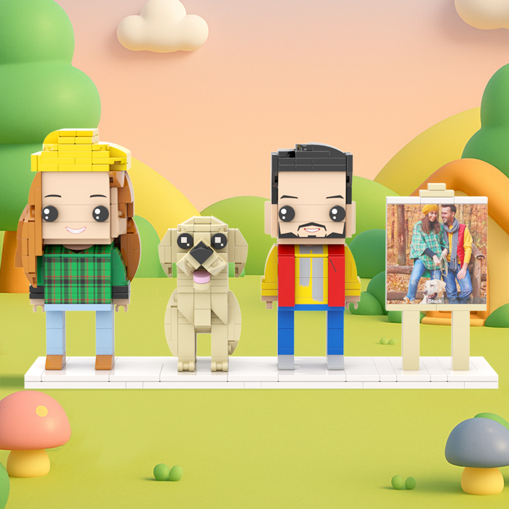 Personalizowane Figurki Z Klocków Przedstawiające Dwie Osoby, Pełne Ciała, Personalizowane Figurki Z Klocków Ze Zwierzętami, Prezent Dla Pary - MyCustomBrickFigures