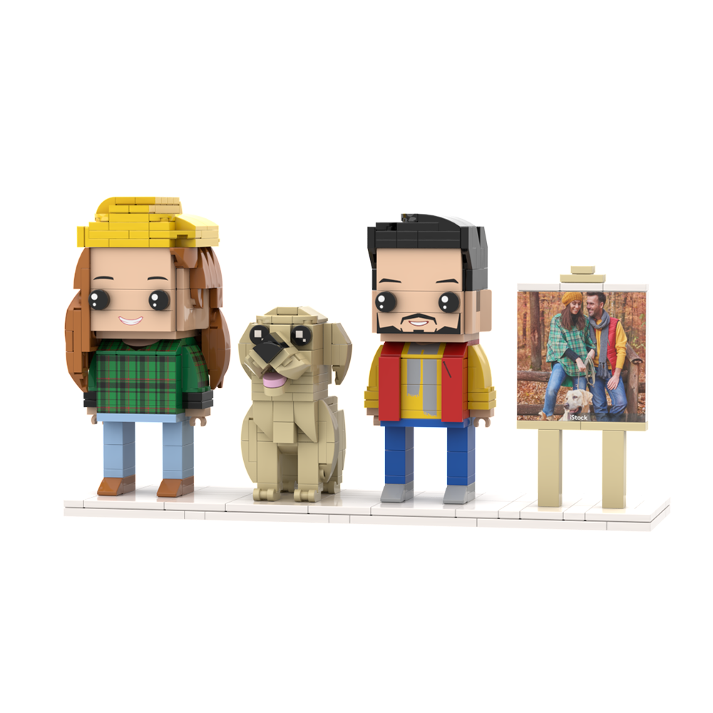 Personalizowane Figurki Z Klocków Przedstawiające Dwie Osoby, Pełne Ciała, Personalizowane Figurki Z Klocków Ze Zwierzętami, Prezent Dla Pary - MyCustomBrickFigures
