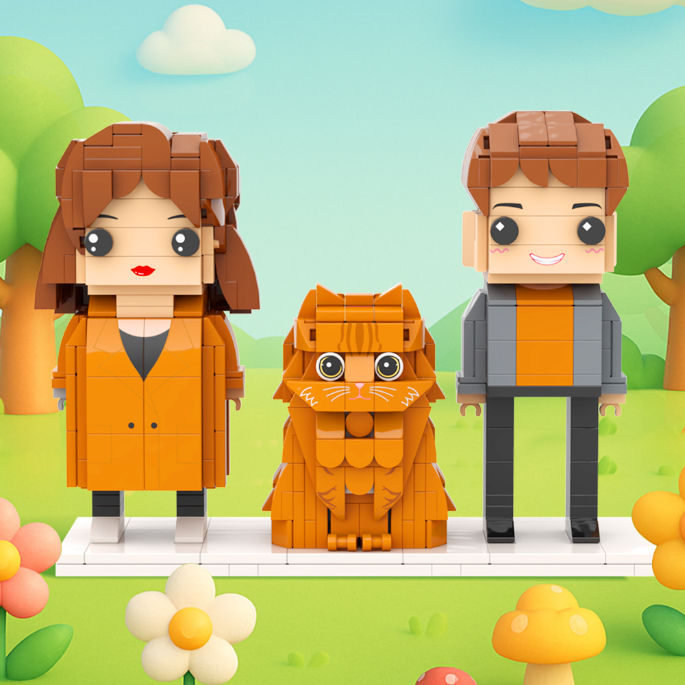 Personalizowane Figurki Z Klocków Przedstawiające Dwie Osoby, Pełne Ciała, Personalizowane Figurki Z Klocków Ze Zwierzętami, Prezent Dla Pary - MyCustomBrickFigures
