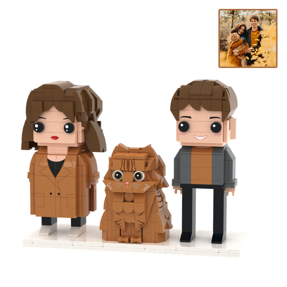 Personalizowane Figurki Z Klocków Przedstawiające Dwie Osoby, Pełne Ciała, Personalizowane Figurki Z Klocków Ze Zwierzętami, Prezent Dla Pary - MyCustomBrickFigures
